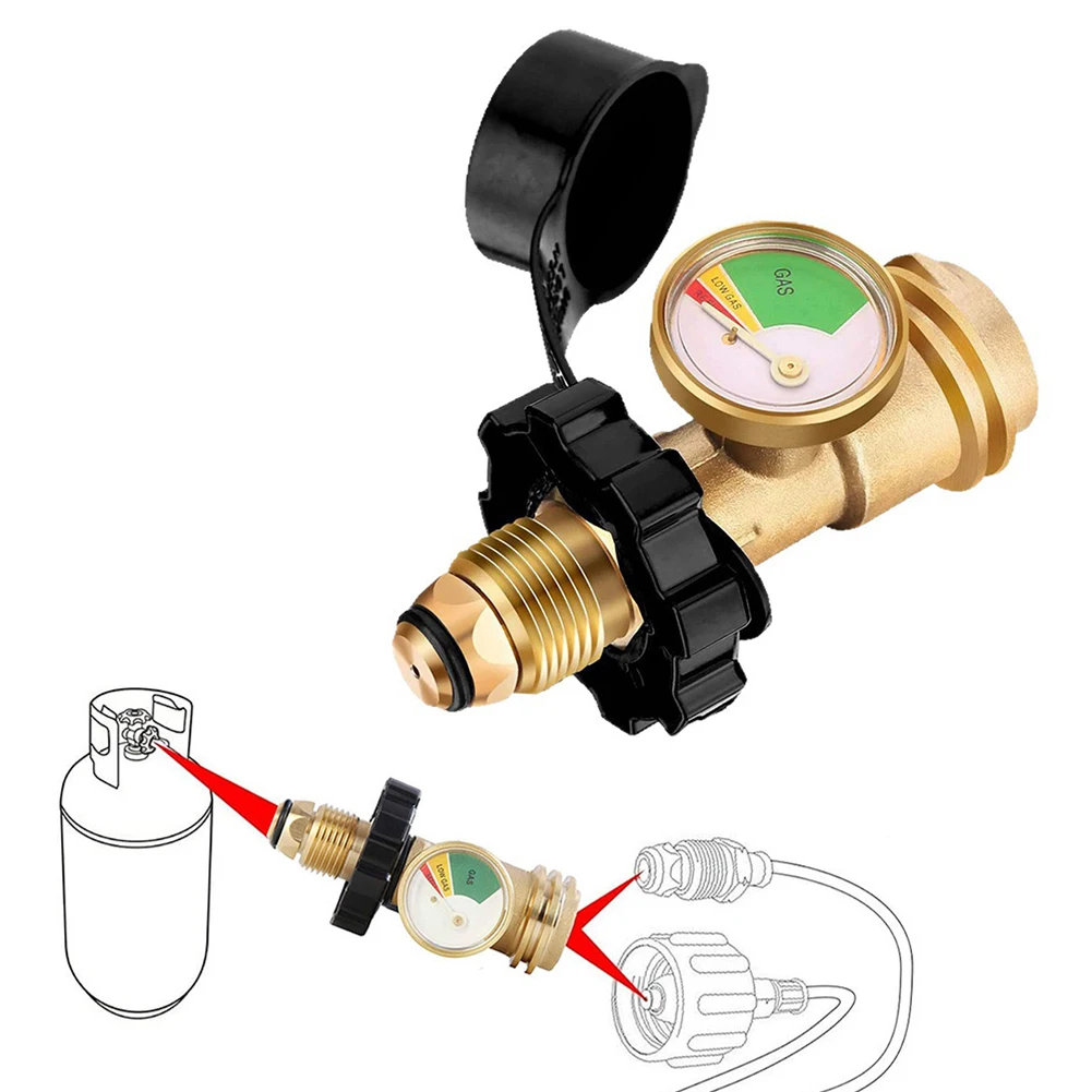 Brass Gas Connector POL Converter Integrated Pressure Gauge Brass Housing Quick-connect Fitting Gas Level Visibility Tool