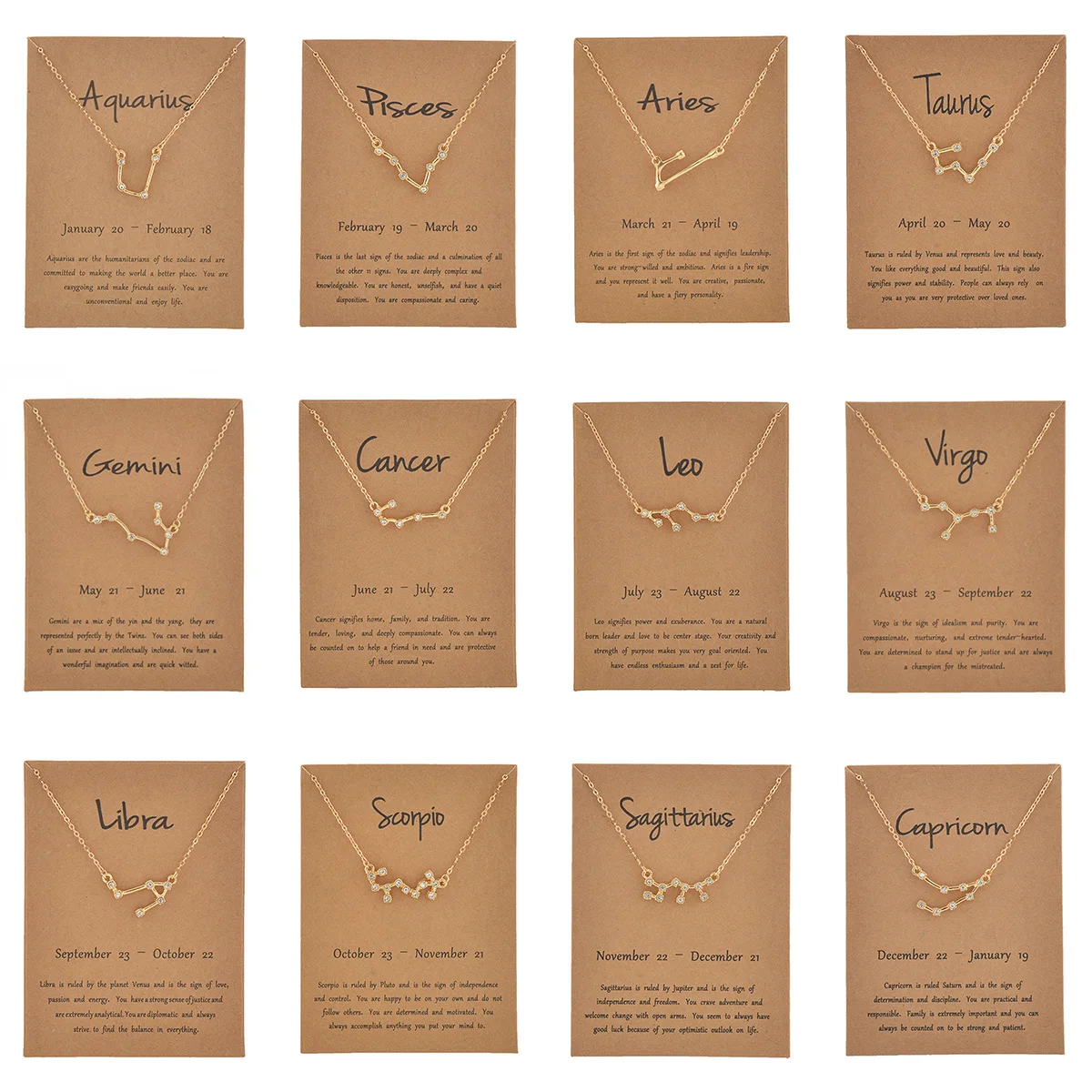 12 حجر الراين ستار علامات زودياك قلادة قلادة للنساء الرجال بسيطة أنيقة كوكبة ابراج المختنق مجوهرات عيد ميلاد #1