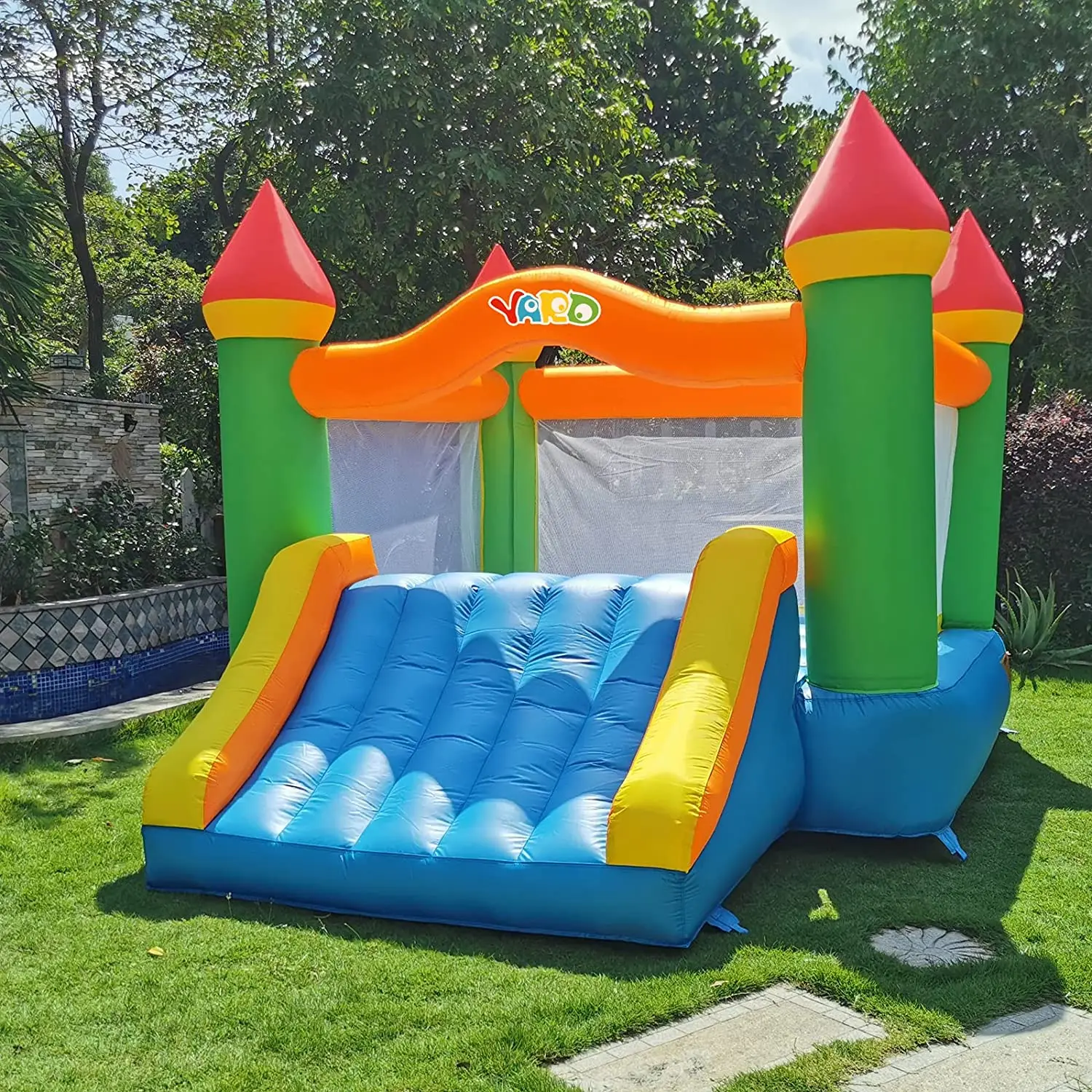 Casa inflável do salto com corrediça para crianças 5-12,12 pés x 9 pés x 8 pés castelo inflável casa de salto para crianças adultas festa infantil