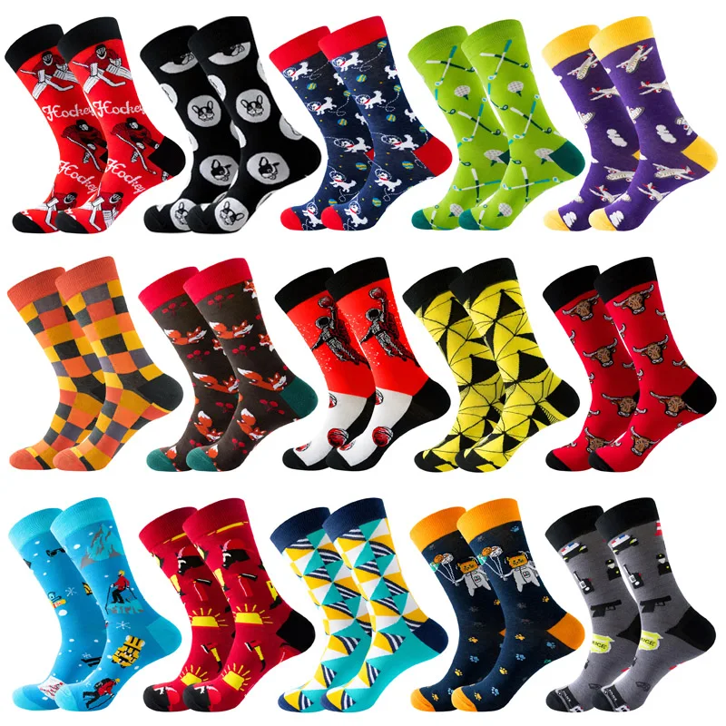 New Hot Sale Quality Combed Cotton Socks Print Long Tube Funny Happy Men Socks Novelty Skateboard Crew Creative Harajuku Socks