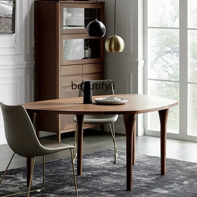 

North American black walnut dining table medieval Nordic simple solid wood special-shaped dining table desk9344