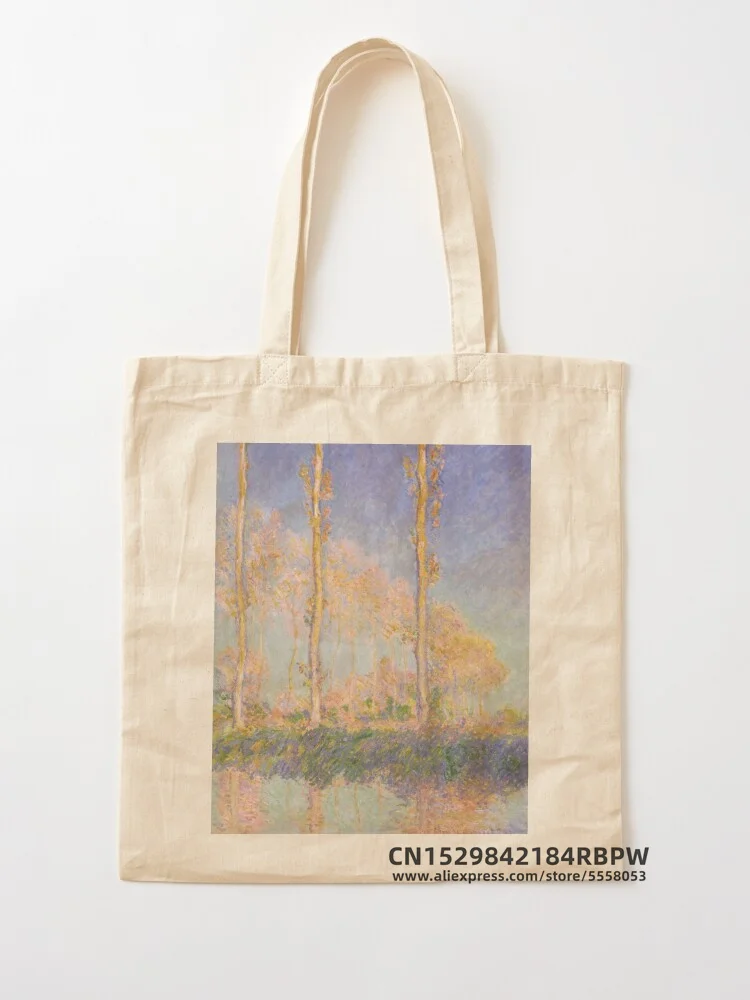 Claude Monet - Flower Beds at Vétheuil Tote Bag Girls Pacakge Hand Bag Women Eco Reusable Shoulder Shopper Bags Bolsas De Tela