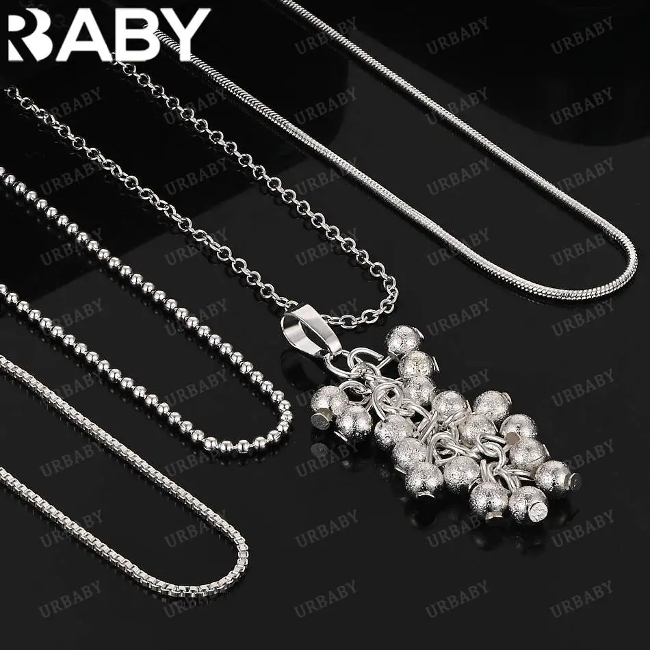 

URBABY 40-75cm 925 Sterling Silver Beads Pendant Necklace For Women Men Charm Trend Birthday Gifts Fashion Party