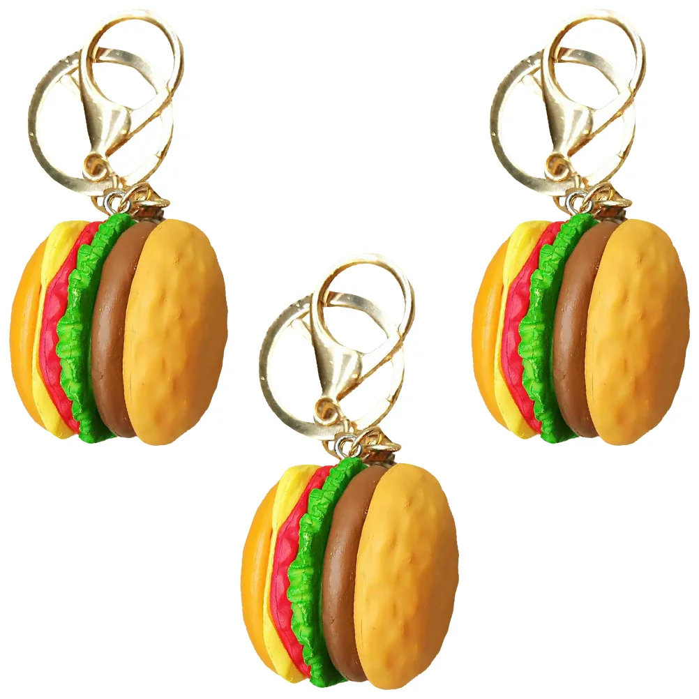 3 Pcs Hamburger Keychain Mini Backpack Simulation Food Pendant Resin Hanging Decor