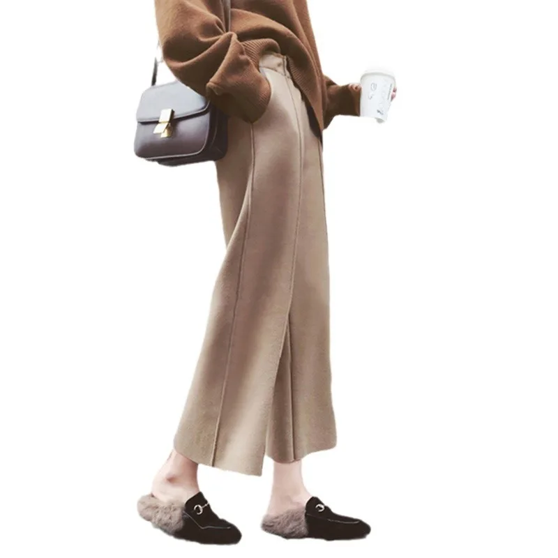 Pantalon taille haute en mélange de laine pour femmes, jambes larges, A/W, nouveau pantalon décontracté fluide, grande taille, longueur cheville