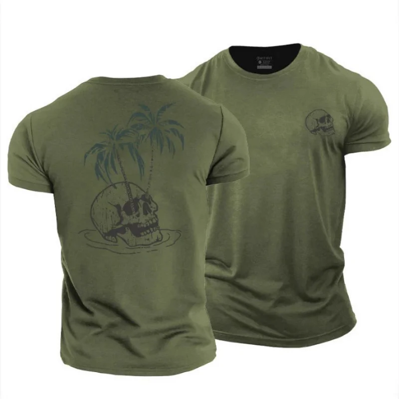

Funny Skull And Coconut Tree 3D Printing Men's T-shirt Fitness Tee Summer Casual Breathable Quick Drying Sports Short Sleeve Top