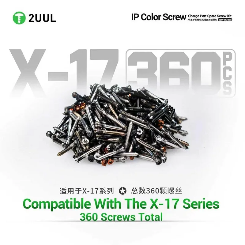 2UUL IP Color Screw Kit 360Pcs Pentalobe Screws Spare Parts Compatible With iPhone X XS XR 11 12 13 14 15 16 17 Charging Repair