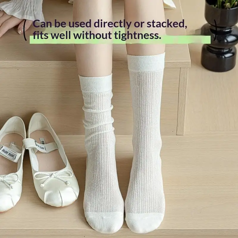 1Pair Women Thin Hollow Out Long Loose Socks JK Lolita Sweet Girls Japanese Solid Color Breathable Cotton Spring Summer Stocking