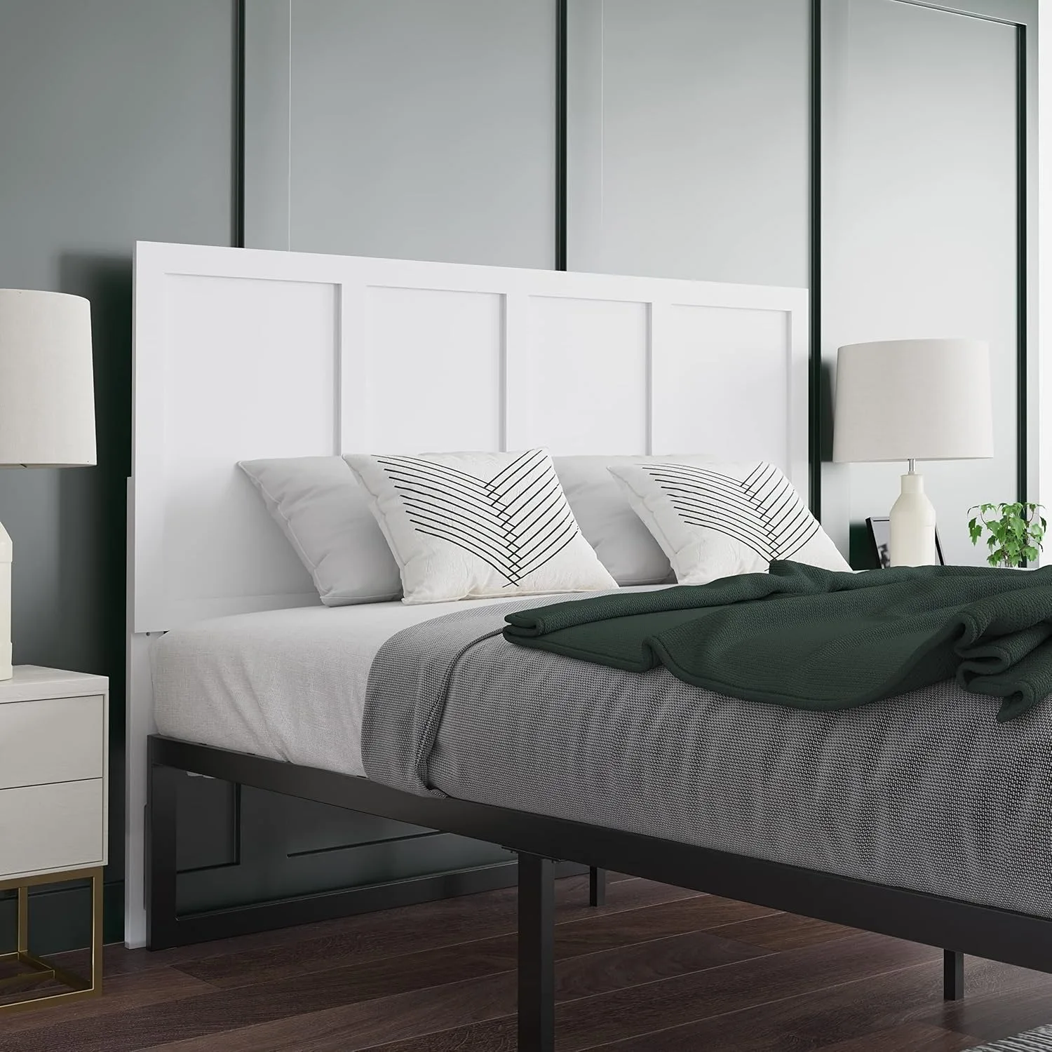 Omar Queen Size Wooden Headboard Only, Four Panel Headboard in White, Customized