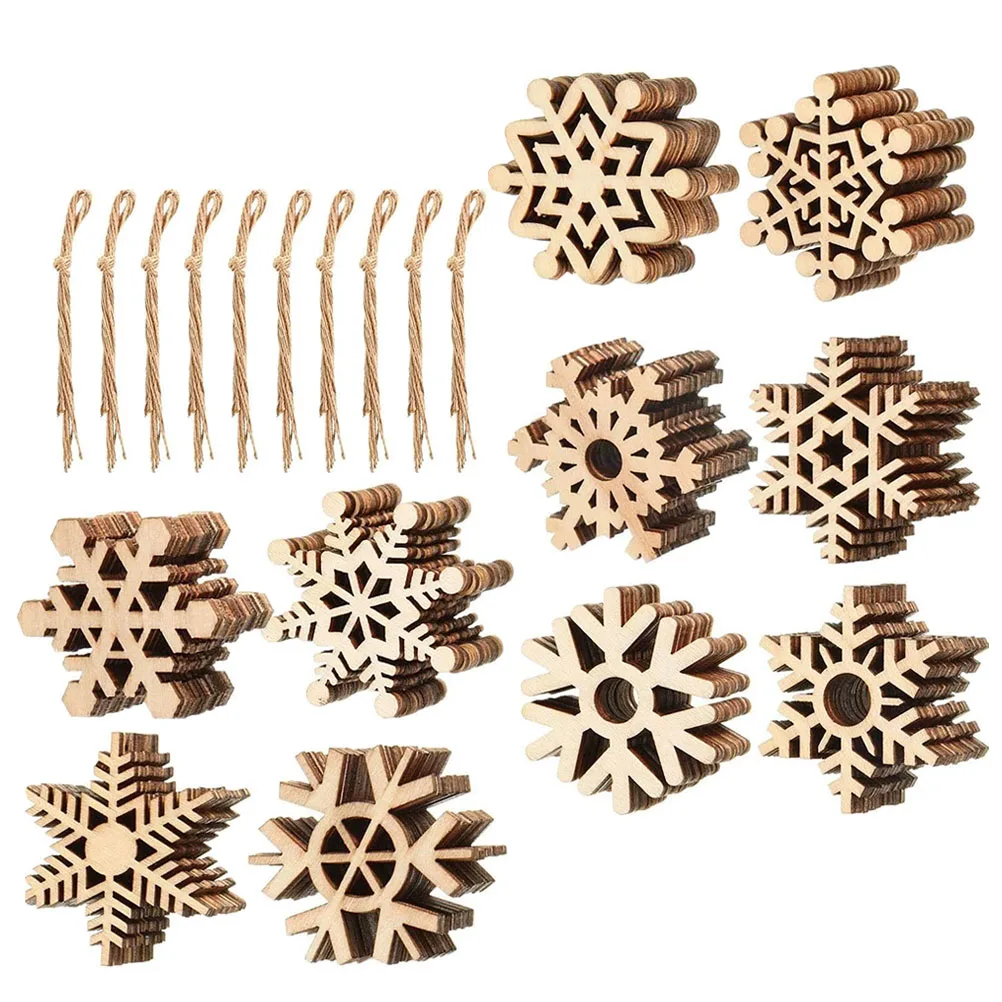 

100 Pcs Snowflake Wooden naments Unfinished DIY Christmas Decorations 50MM Hanging Pendants Craft Supplies Party Favor