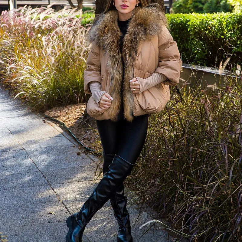 2024 Loose Natural Real Fox Fur Collar Coat Thick New European Fashion White Duck Down Jacket Winter Women Warm Luxury Outerwear