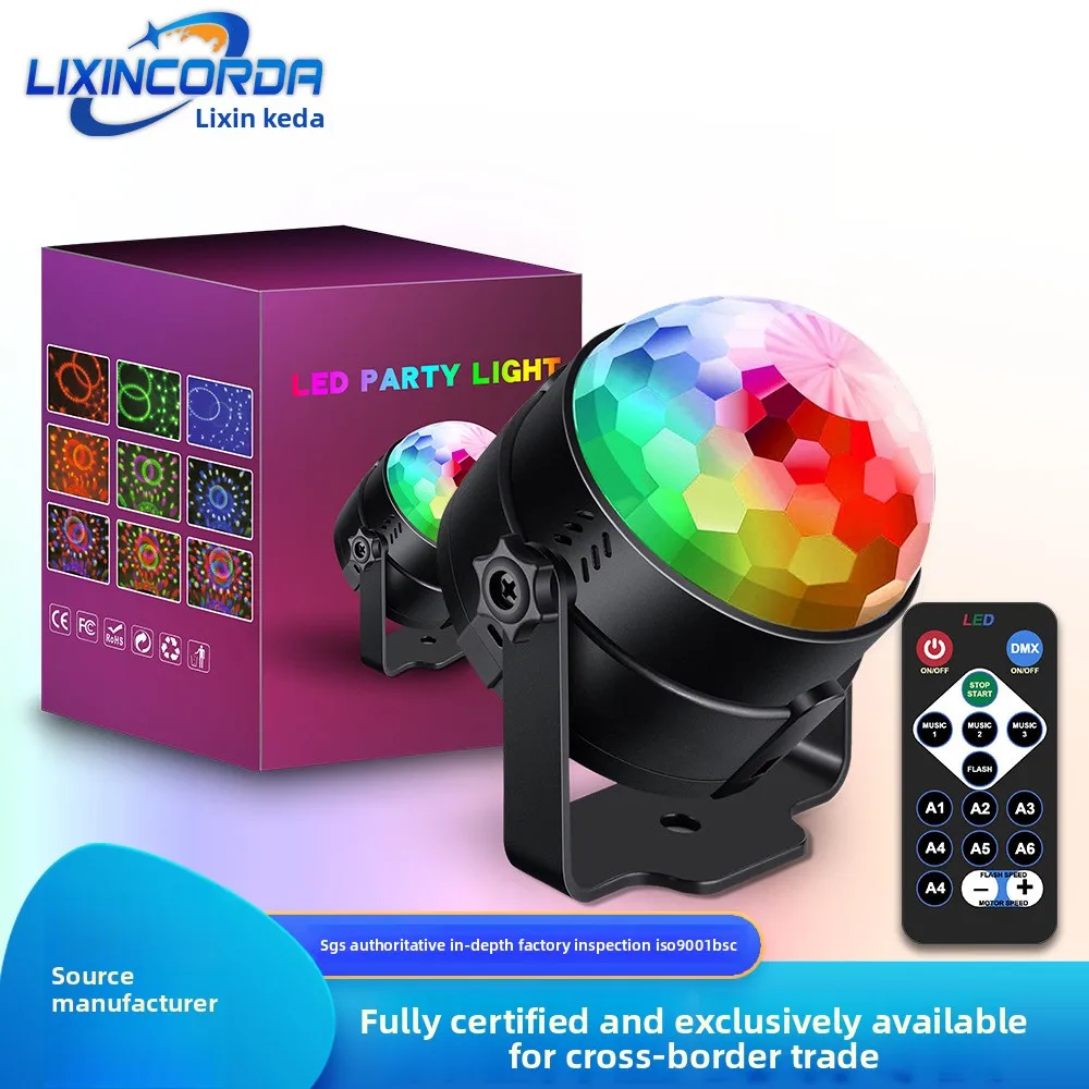 Remote control LED magic fan crystal magic ball light colorful voice activated rotating stage light laser light