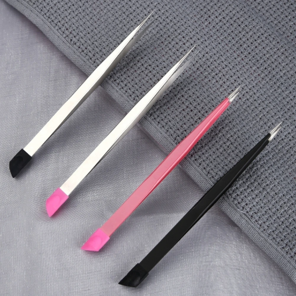 

1PC Nail Art Tweezers Stickers Special Adhesive Multi-function Clip Drill Jewelry Pointed Tweezers with Silicone Pressing Tools