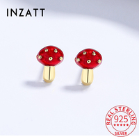 INZATT Real 925 Sterling Silver Enamel Mushroom Stud Earrings for Fashion Women Plant Fine Jewelry Minimalist Accessories