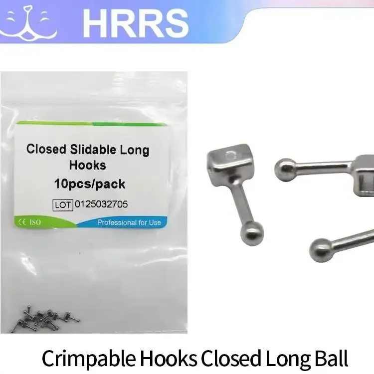 10pcs/pack Dental Sliding Hook Crimpable Hooks Closed Long Ball