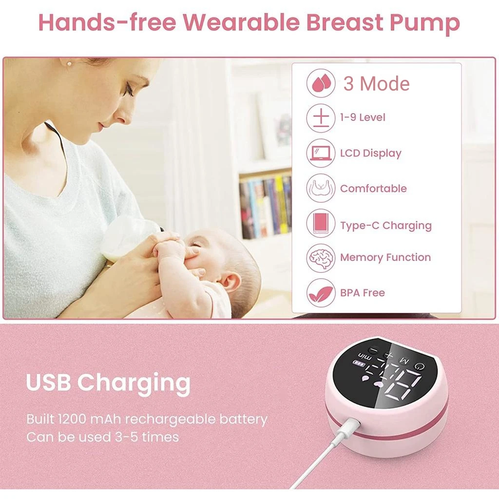 مضخة حليب الثدي الكهربائية يمكن ارتداؤها بدون استخدام اليدين خالية من مادة BPA 3 أوضاع و9 مستويات مضخة الرضاعة الطبيعية الكهربائية اللاسلكية الذكية منخفضة الضوضاء #2