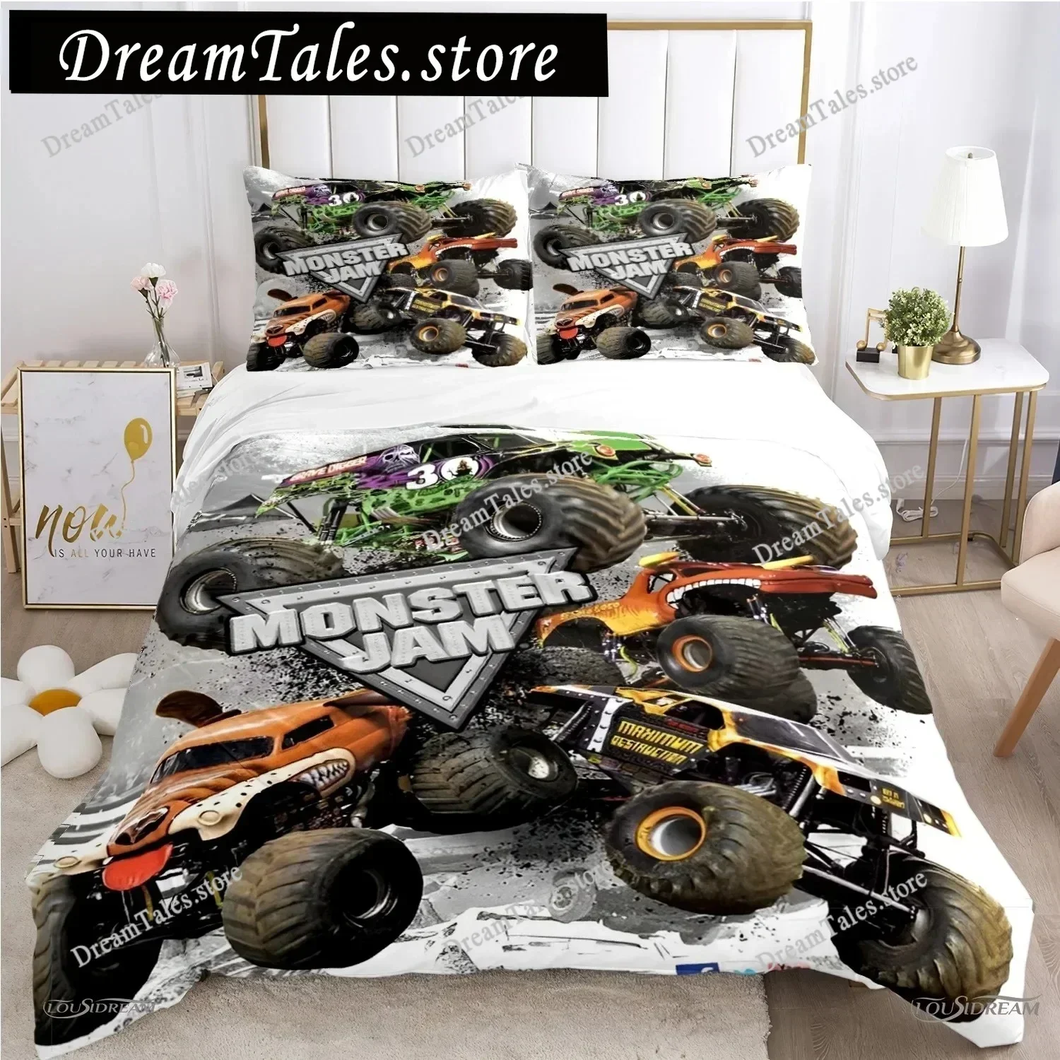 Bedding Decor Monster Truck Duvet Cover Catroon Monster Jam Bedding Sets Soft Quilt Cover and Pillowcases for Teens Single Doubl