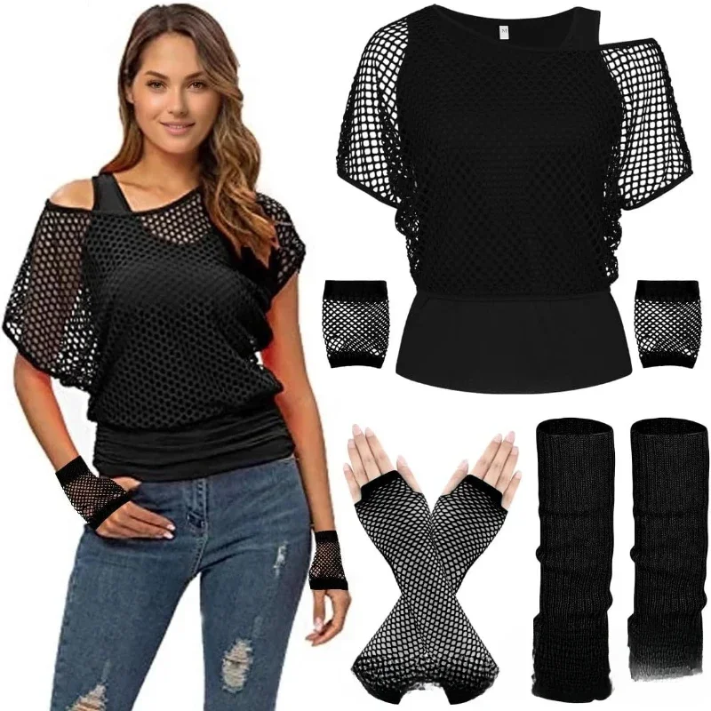5pcs European and American Colorful Party Costumes, Dance Fishing Nets, Short Sleeved Sets Gothic