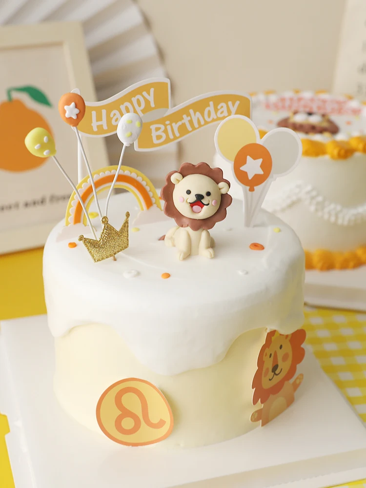 Birthday Cake Decoration Cartoon Leo Baby Lion Cake Topper Kids Balloon Safari Birthday Supplies Animal Cake Topper Kids Favors