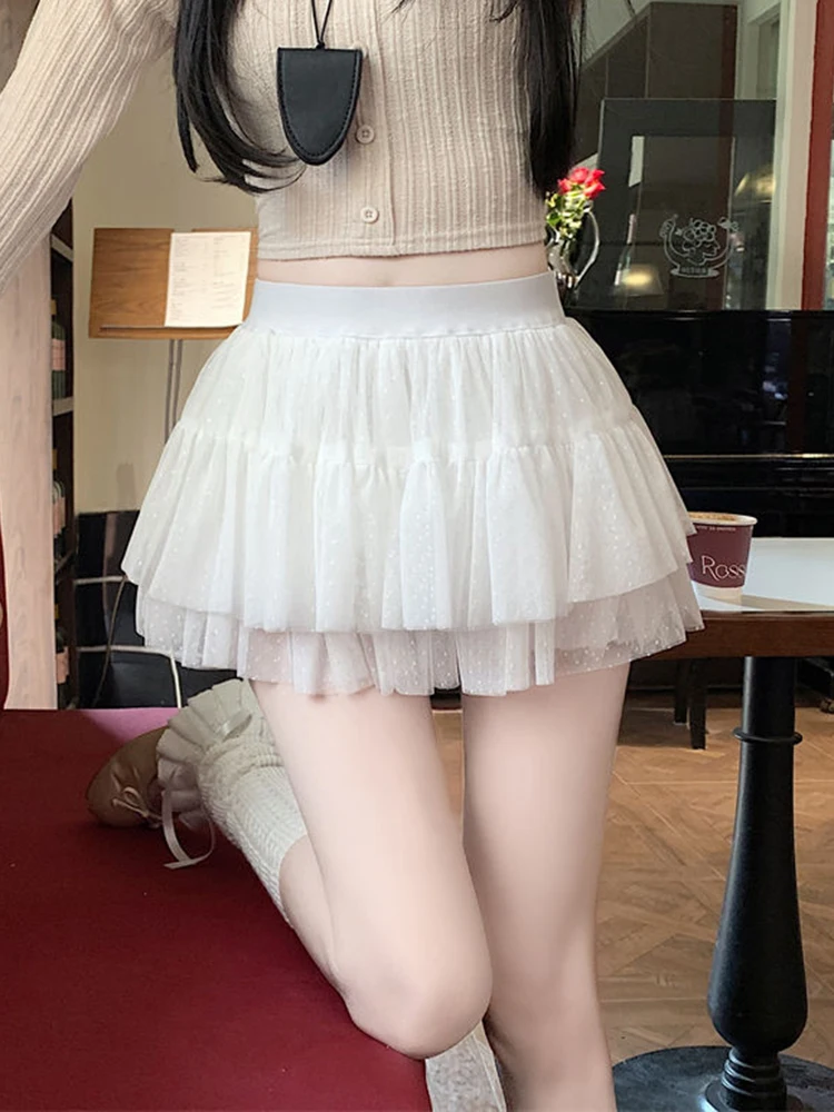 Милые сетчатые мини-юбки женские милые модные розовые юбки с высокой талией корейский повседневный стиль преппи женская шикарная танцевальная юбка новая