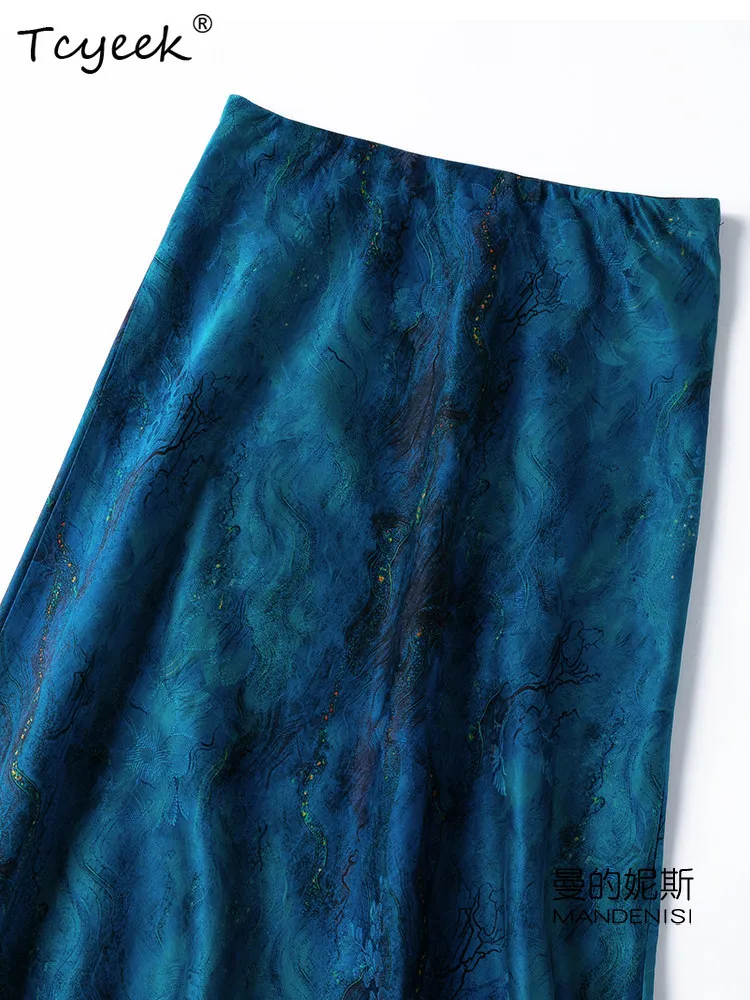 Tcyeek 100% Real Mulberry Silk Evening Skirt Woman Clothes Fashion Summer Skirt Elegant Skirts for Women Slim Fit Юбка Женска