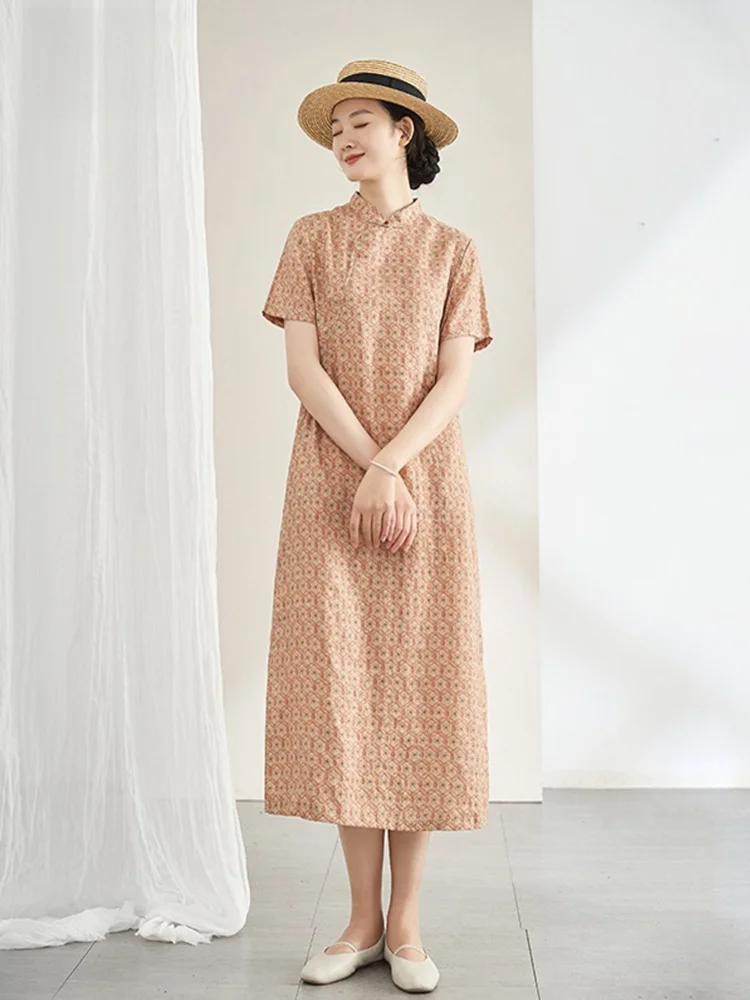 

Обновленное оригинальное льняное платье с цветочным принтом, летнее, тонкое, длинное, для женщин, в традиционном художественном стиле