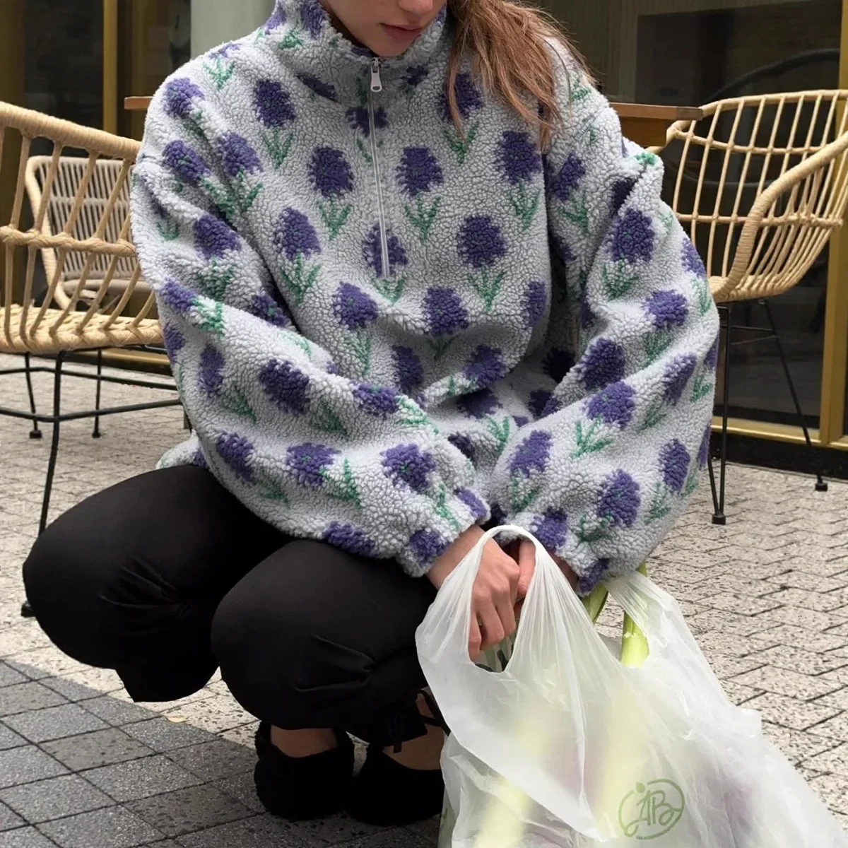 Pull à col roulé en polaire Jacquard, demi-fermeture éclair, nouvelle collection hiver 2025