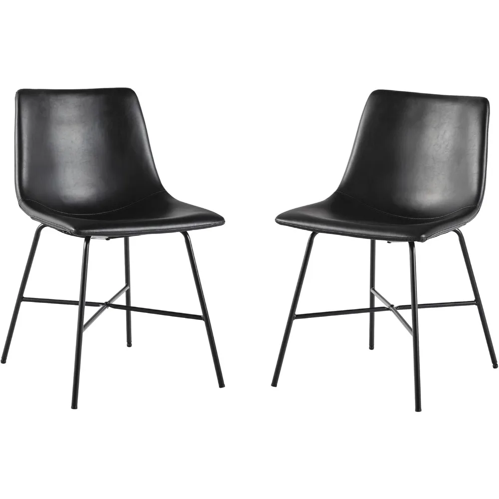 

Mid-Century Upholstered Dining Chair with Metal X Base, Set of 2, Black