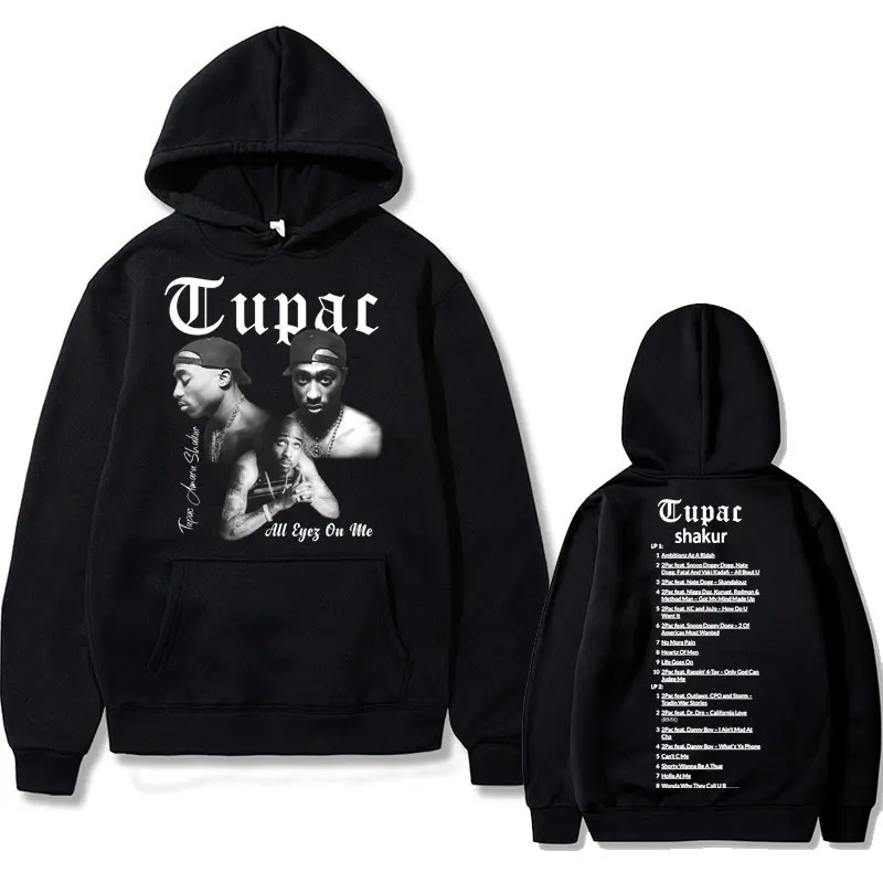 

Rapper Tupac 2pac Hip Hop Hoodie Men's Fashion Hoodies Men Women Oversized Pullover Male Black Streetwear Man Vintage Sweatshirt