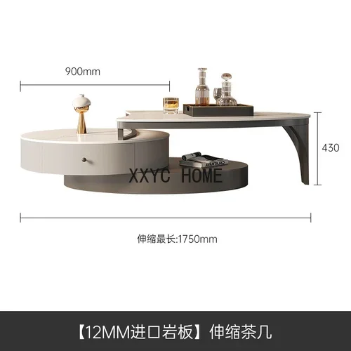 

Italian Minimalist Stone Plate round Tea Table Combination Stainless Steel Living Room High-End Retractable Tea Table