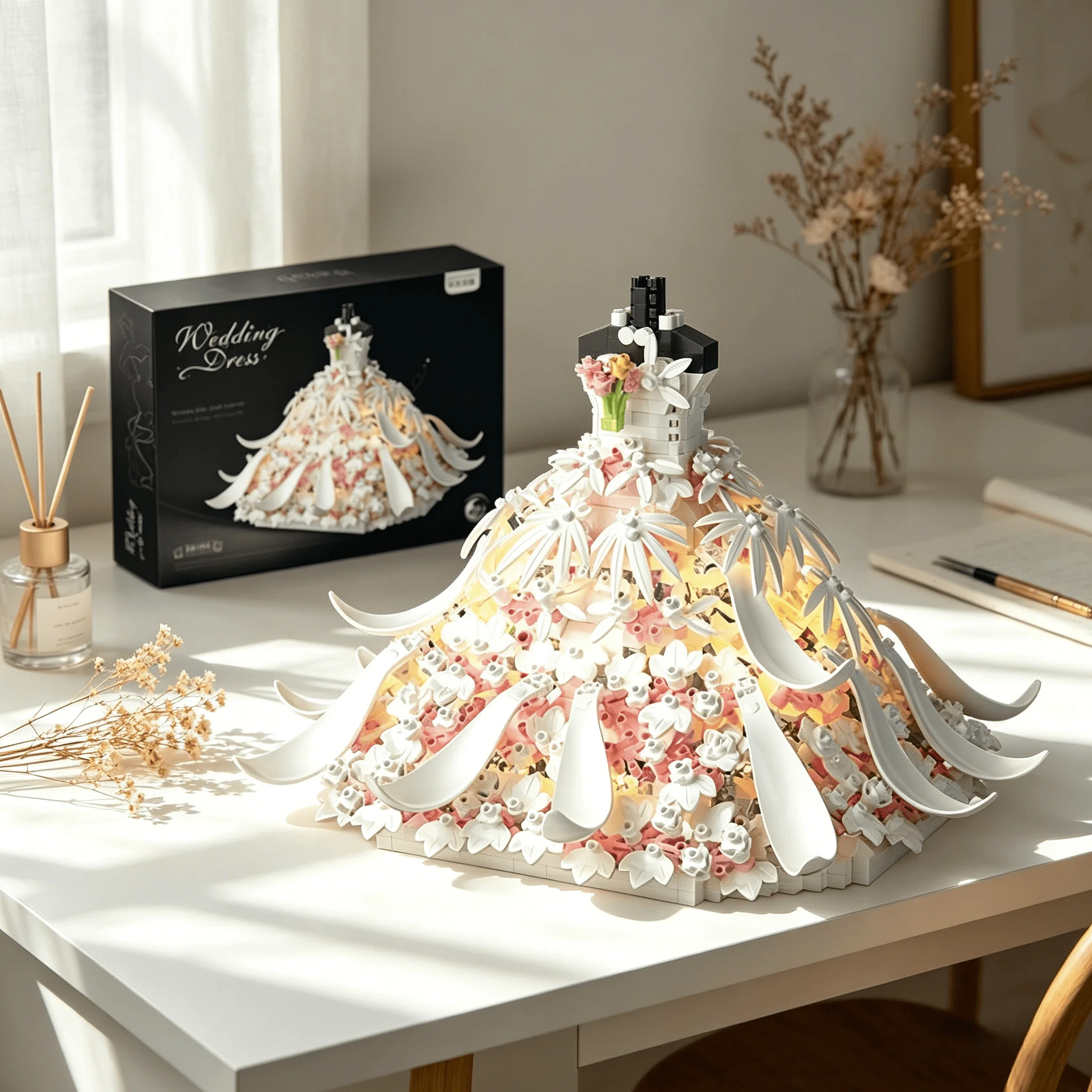 

Набор из 1500 микро-блоков для сборки романтического свадебного платья, 3D-модель, коллекционный настольный декор, подарок