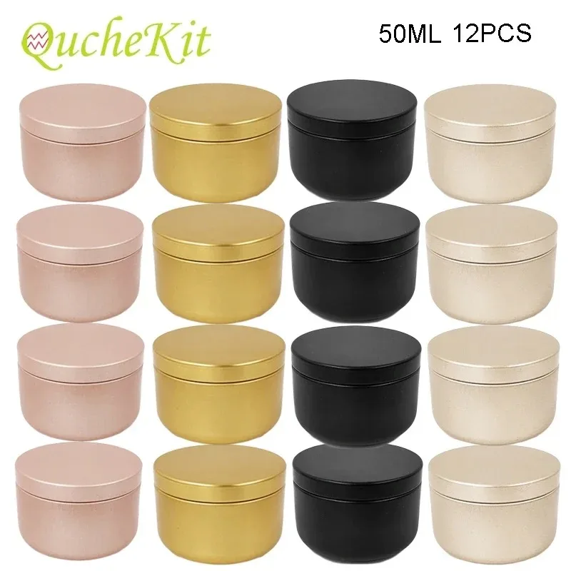 

12Pcs Round Candle Jars With Lid Aluminum Travel Tea Tin Candle Storage Container Tea Cans Box Empty Cream Cosmetic Container