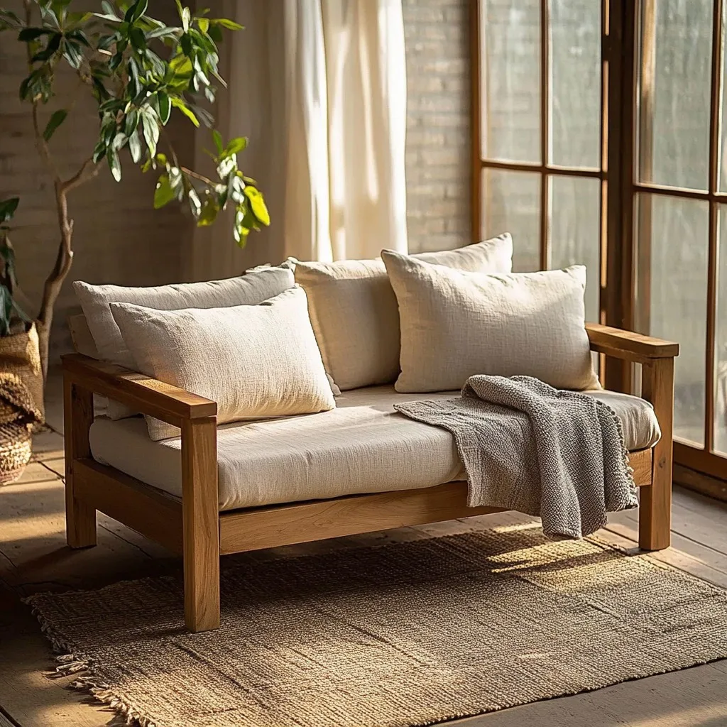 

Solid wood single double sofa straight row log small apartment sofa chair