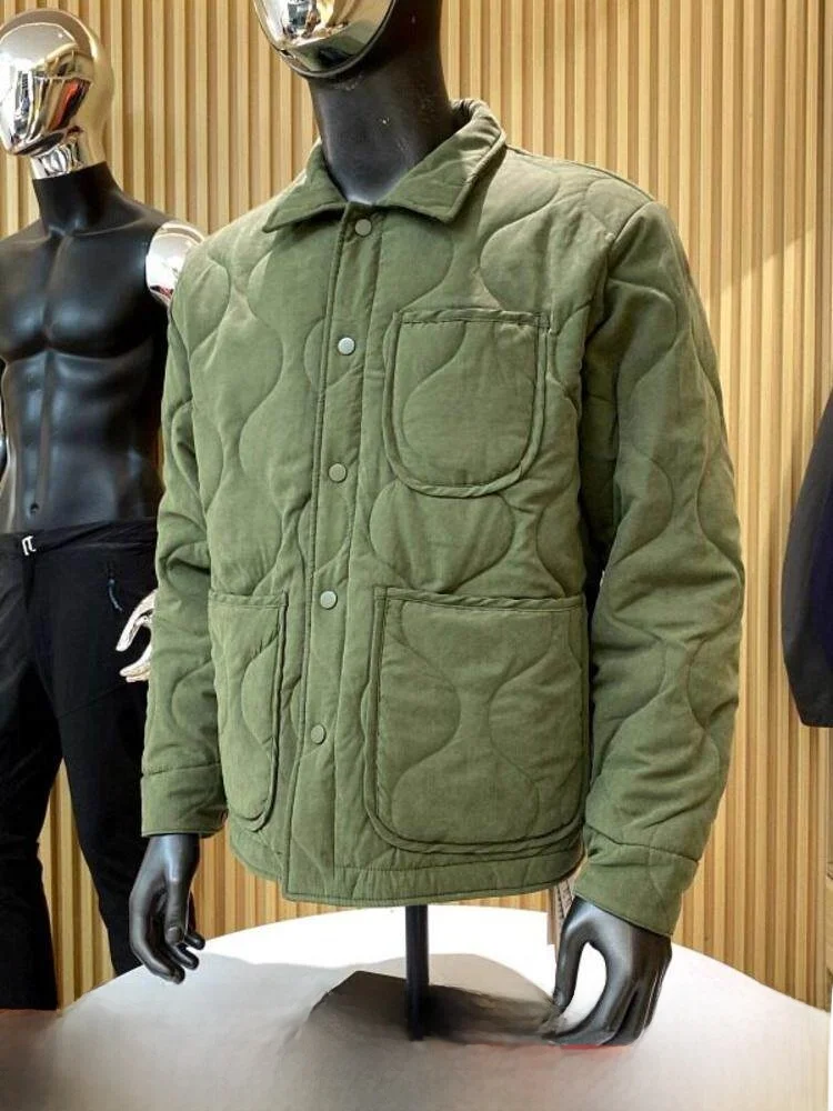 

Retro Hong Kong Style Gourd Pattern Stitched Cotton Jacket Loose Casual Collar Men's Autumn Winter Polyester Fiber Filled Coat