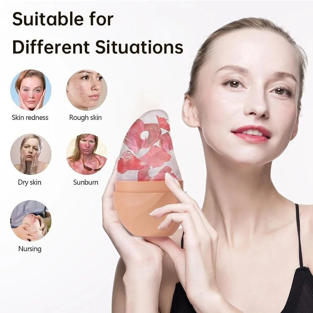 Rolo facial de gelo de silicone reutilizável, ferramentas de cuidados com a pele, massageador facial à prova de vazamento, lifting facial, grade de gelo de beleza