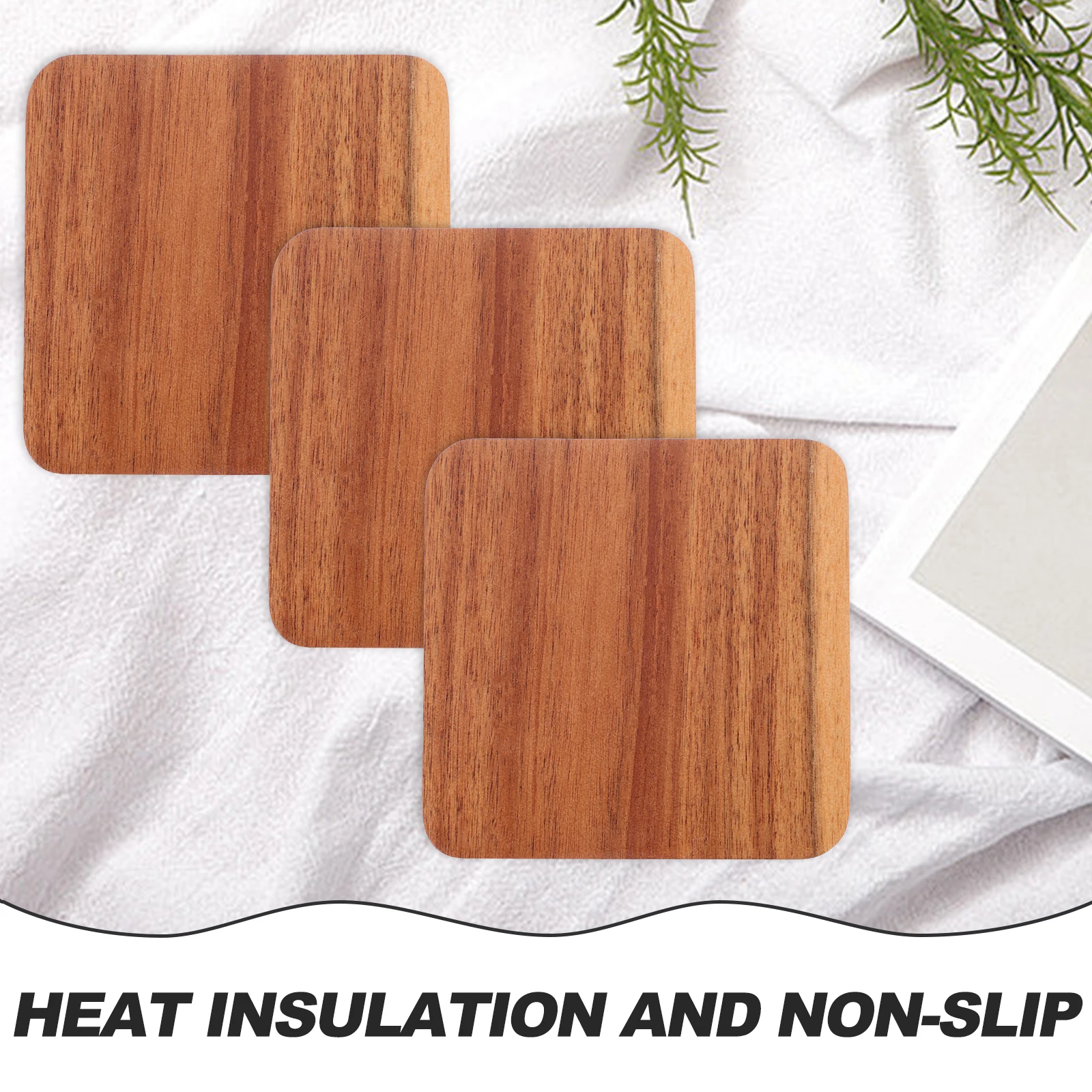 

4 Pcs Cup Coasters Wooden Table Protective Coffee Pad for Drinks Square Rustic Office