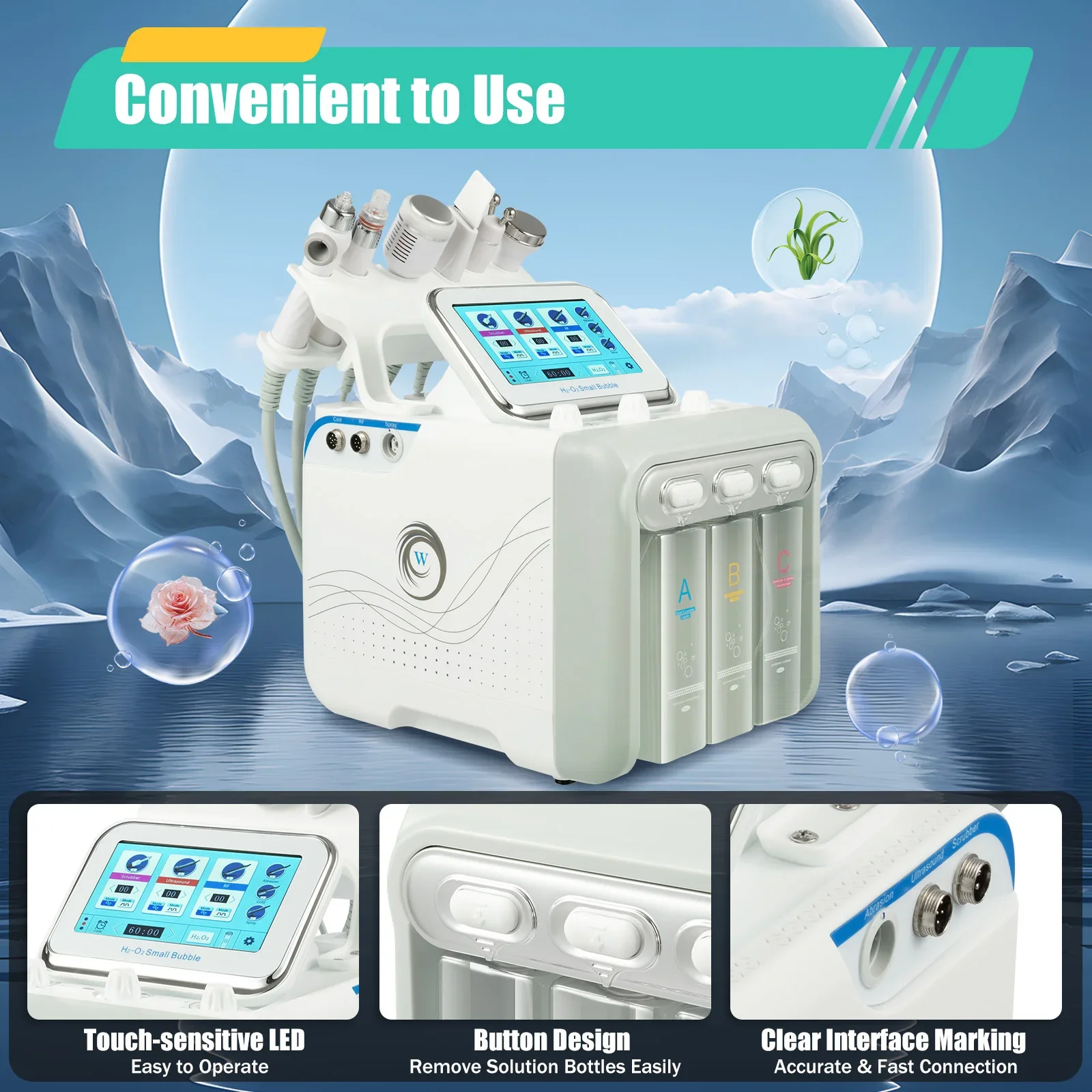 Hydro Facial bubble household oxygen device water surface device care machine 6 in 1 SPA beauty tool with 7