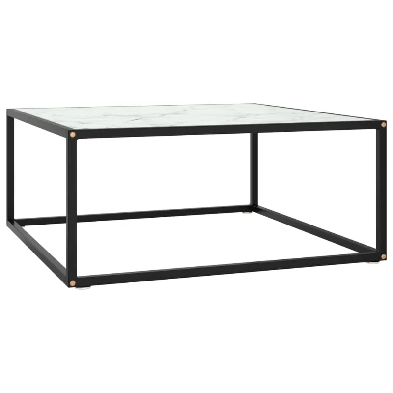 Moderner Couchtisch Schwarz/Weiß mit Marmor-Optik-Glas, 80x80x35 cm, stark und langlebig für Wohnzimmer