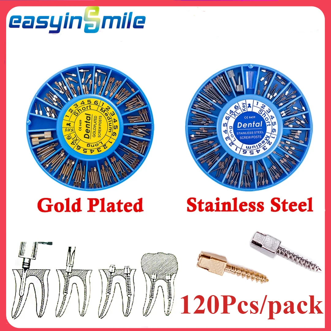 

Easyinsmile 120Pcs/kit Dental Endodontic Conical Screw Post Endo Root Canal Pins Silver/Gold Plated Endo Material