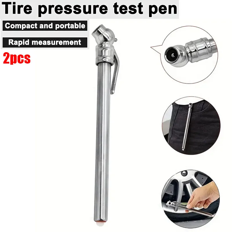 

2pcs Stainless Steel Car Tire Pressure Gauge Pen Portable Emergency Use Tire Air pressure Test Meter 5-50 PSI Hand Tools