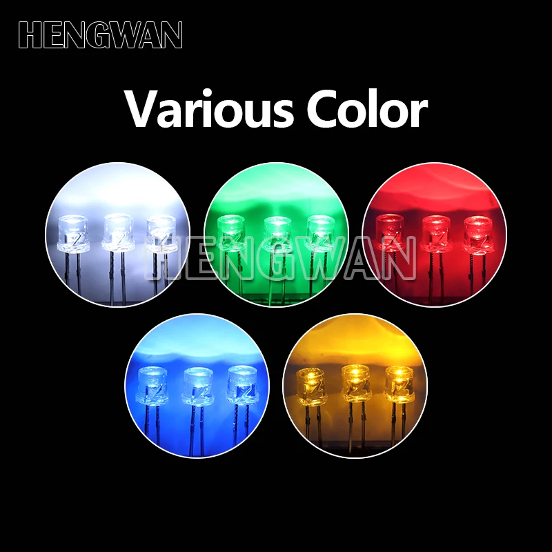 100pcs 5mm Flat Top White Red Yellow Blue Green Assorted Kit Lamp Diode LED Ultra Bright Bulbs Emitting Diodes F5 5MM DIY Light