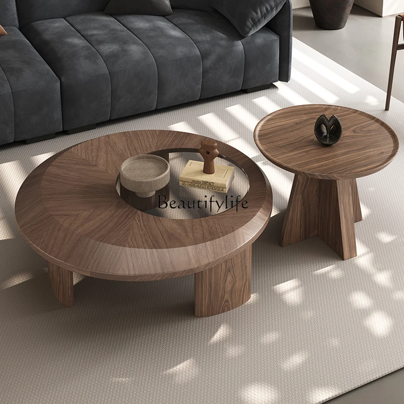 

5Living room home 2 new light luxury high sense walnut creative minimalist round coffee table