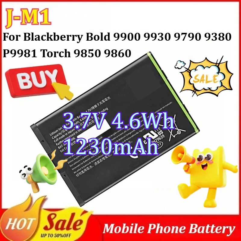 

J-M1 3.7V 4.6Wh 1230mAh Mobile Phone Battery for Blackberry Bold 9900 9930 9790 9380 P9981 Torch 9850 9860 Replacement Battery