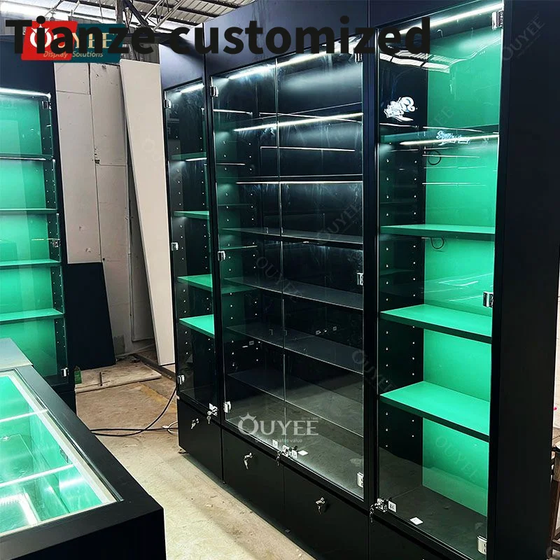 Customized-High Quality Led Shelf Display Glass Stand Display Display Shelf Smoke Shop Counter