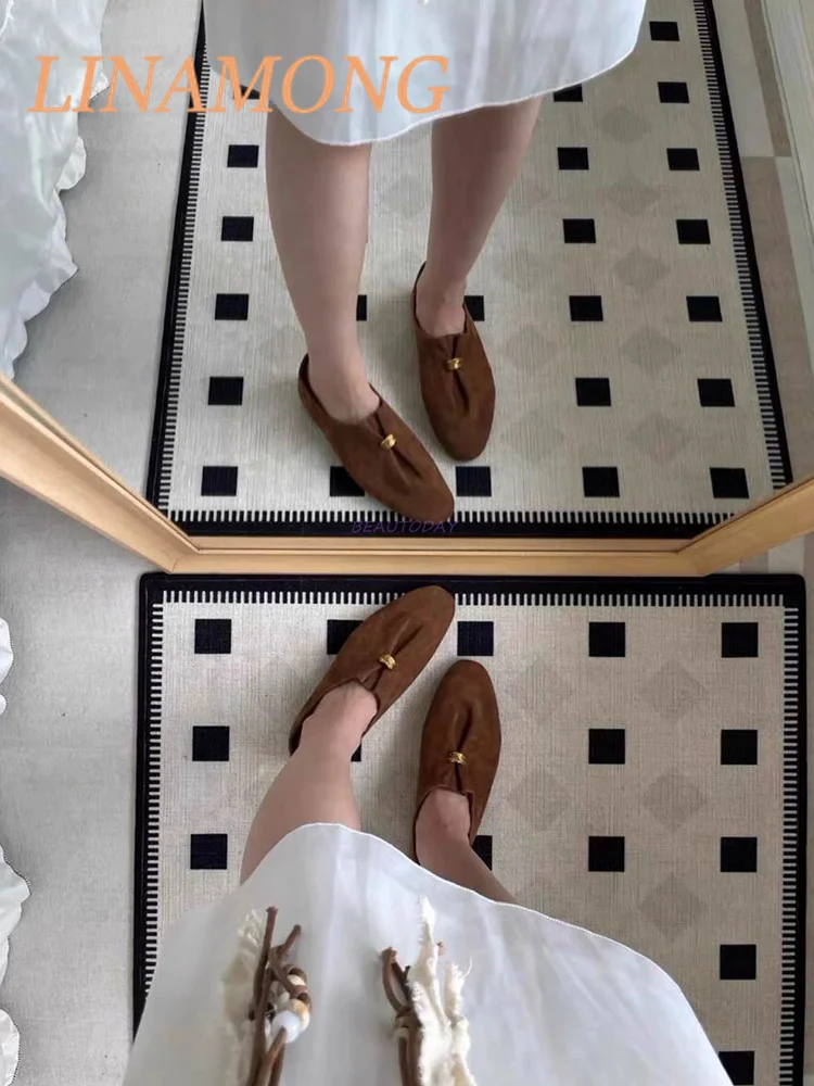 أحذية مسطحة كلاسيكية من الجلد البلوري، أحذية كسول جديدة بقدم واحدة، أحذية فردية بسيطة ومتعددة الاستخدامات بلون القهوة