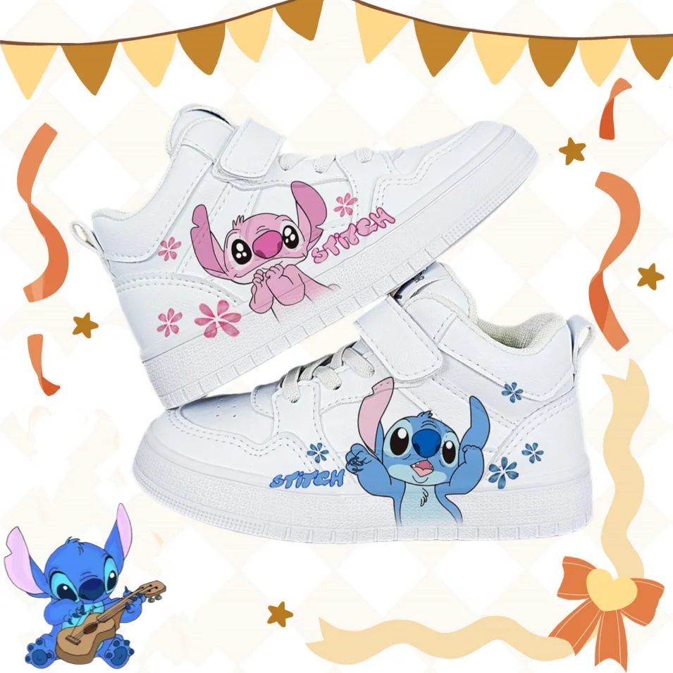 Disney Lilo & Stitch Sport Shoes Kids Tennis Shoes Children White Shoes Casual Sneakers Cartoon Stitch basket Shoes Size 25-38