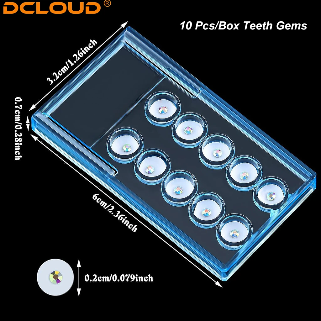 10Pc/Box  Dental Tooth Gem Imitation Teeth Crystal Ornament Teeth Whitening Studs 2mm Shiny Imitation Oral Tooth Jewelry