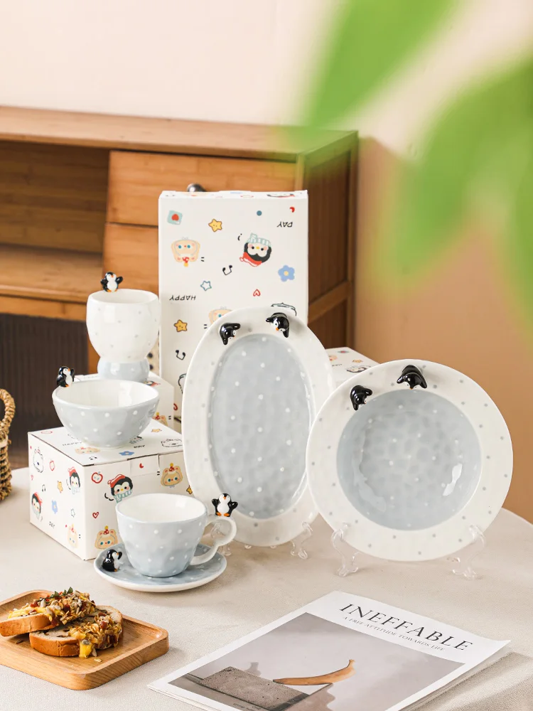 

Annualring Cerc Coffee Cup Di Home Use Food Plate Rice Bowl Hat ape Oval Slow Plate Penguin Cartoon Sle