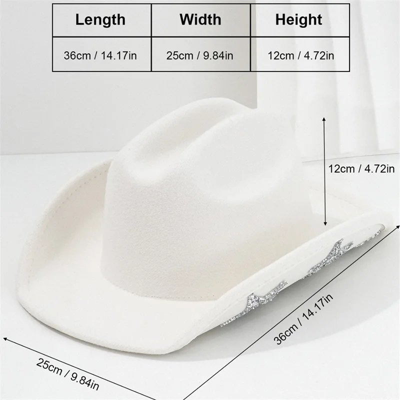 Combhasaki Women Men Cowgirl Hat Wide Brim Sequined Rhinestone Star Western Hats for Wedding Carnival Rave Party Travel Costume