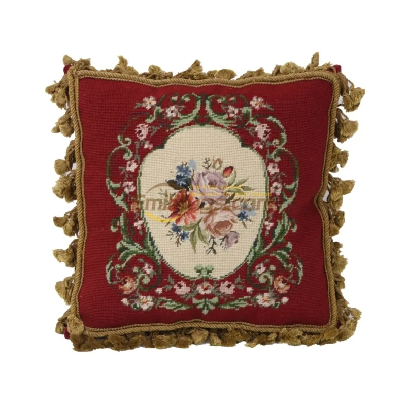 Wool ribbon embroidered cushion for Victorian-style living room, core-free